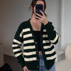 Striped Green and White Women's Sweater